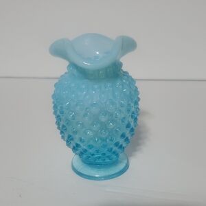 Vtg Fenton Blue Hobnail Glass Vase